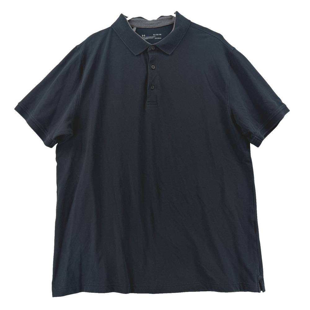 Under Armour Polo Shirt Mens XL Black Solid HeatGear Golf Performance Knit Top